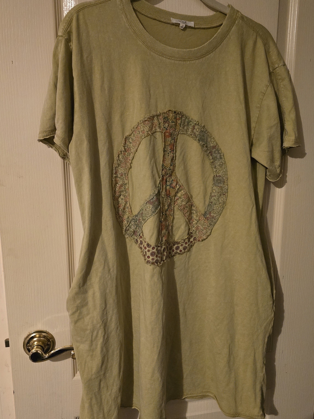 Yellow Patchwork Peace Sign Tunic Dress With Pockets Three Bird Nest - Picture 2 of 9